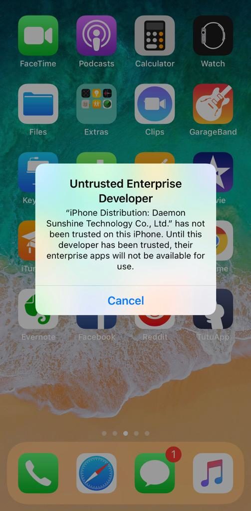 Untrusted Enterprise Developer TutuAPP