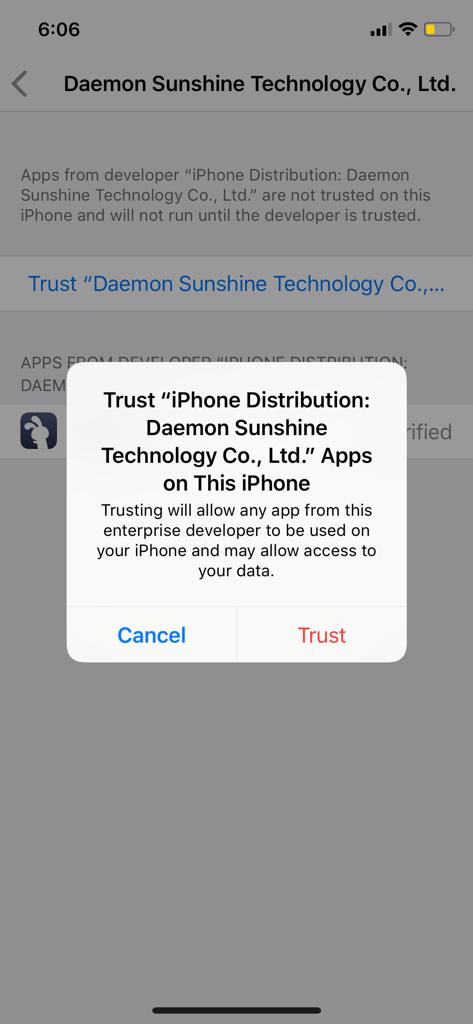 Click on Trust to fix the TuTuApp Error