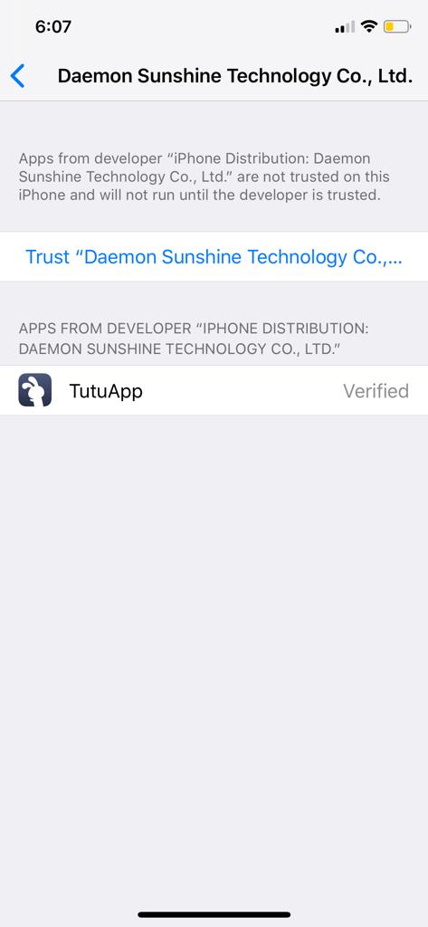 Cliquez sur Trust pour corriger l'erreur TuTuApp