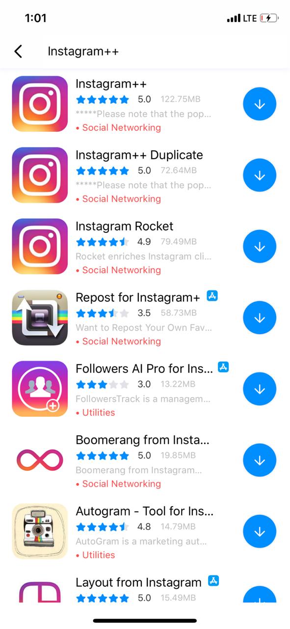 Instagram++ for iOS from TuTuApp Store
