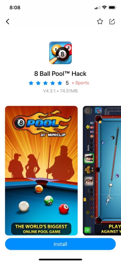 TuTuAPP kullanarak 8 top bilardo Hack iOS'u yükleyin