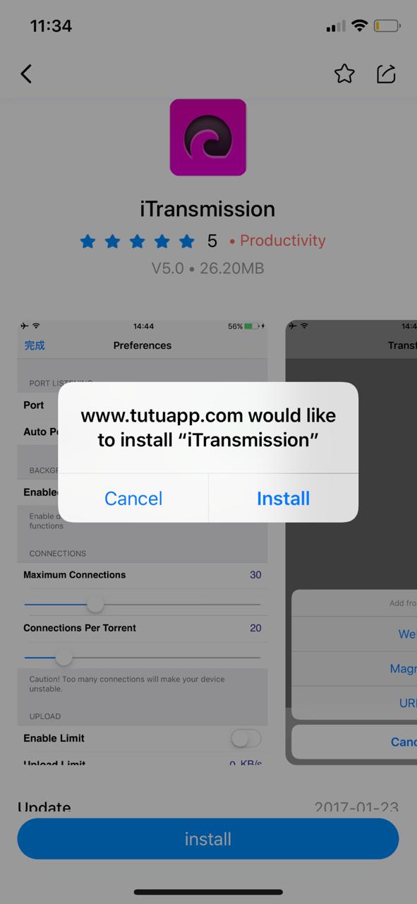 download and install iTransmission on iOS