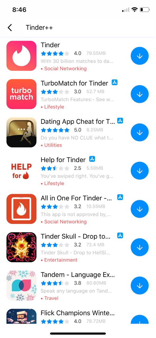 Tinder++ on iOS from TutuApp 