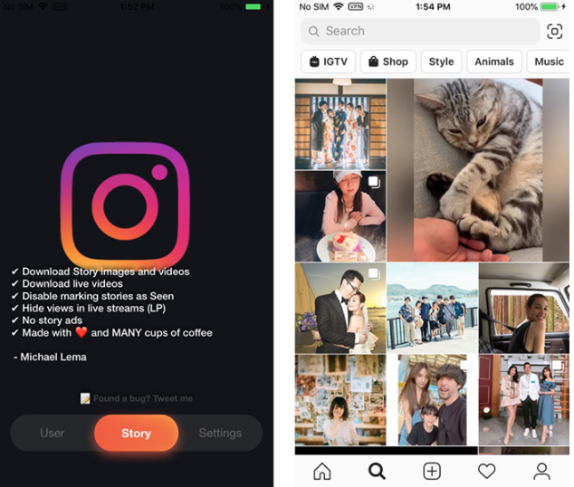 Instagram Rhino App Installed on iOS