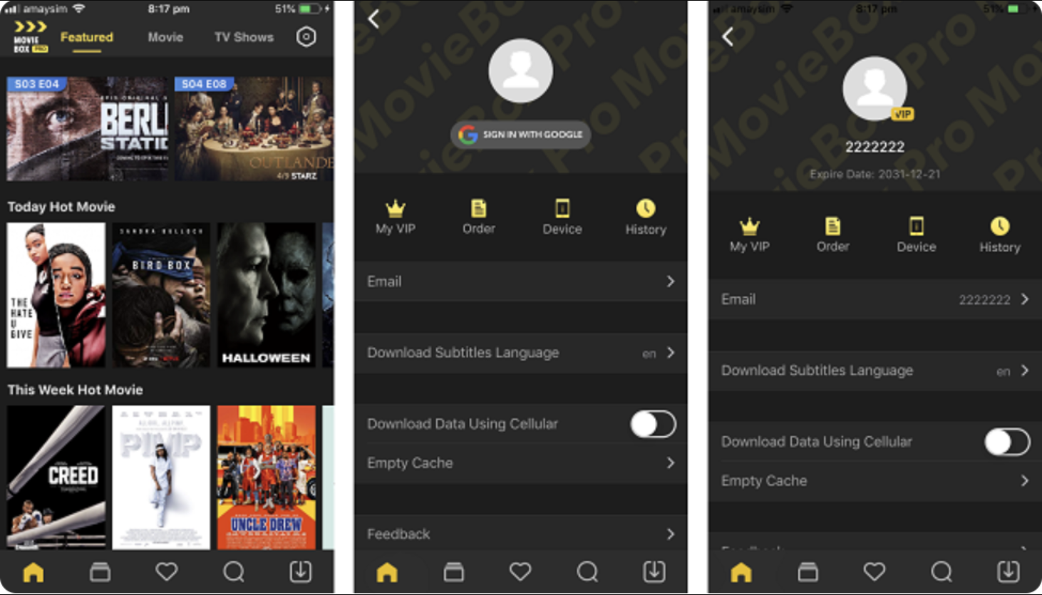 Login to Movie Box Pro app with Google Credentials - FREE VIP