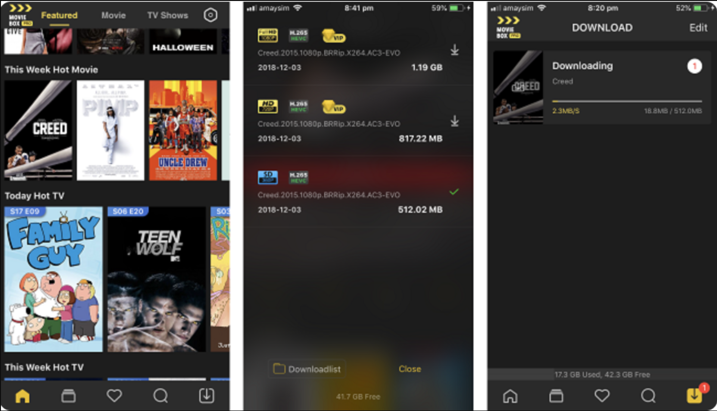 Movie Box Pro VIP installed on iPhone - FREE Download