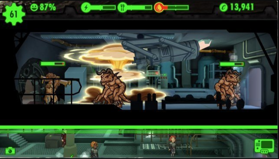 Deathclaws attacking on vault in Fallout Shelter game