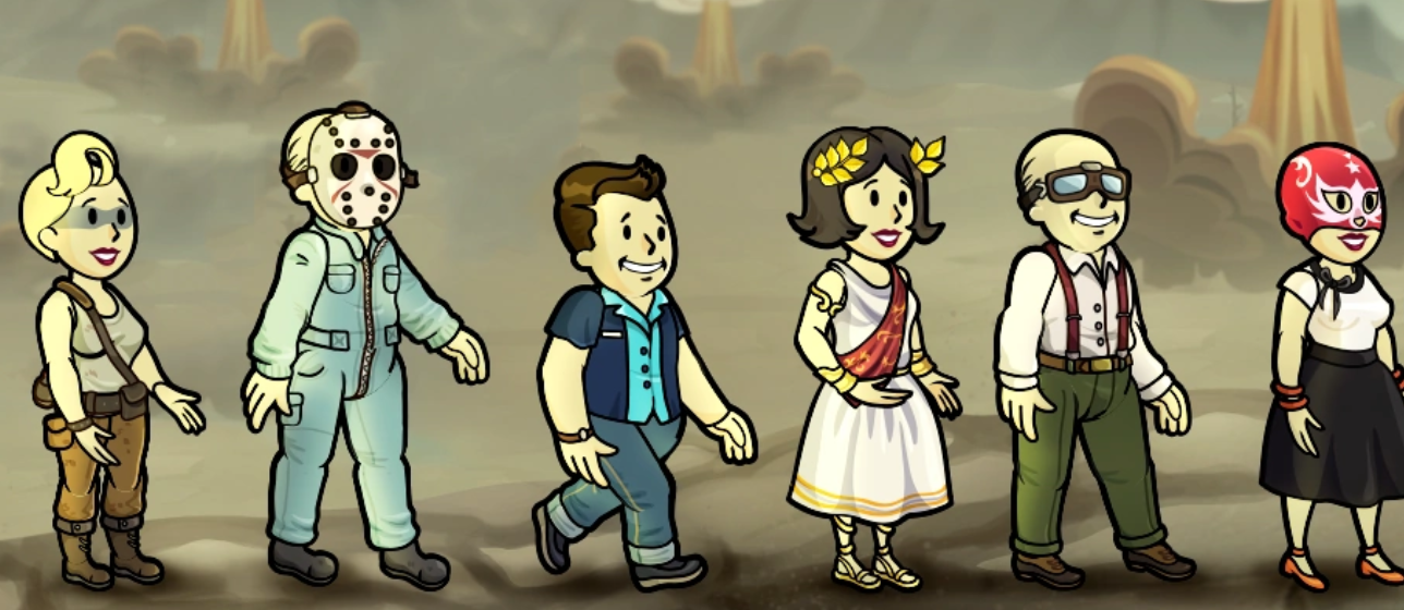 Dwellers waiting at vault door in Fallout Shelter