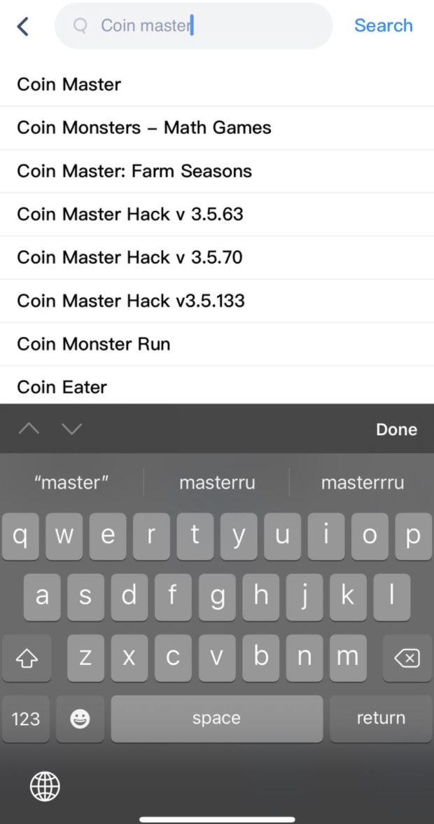 Search Coin Master Hack Game on iOS