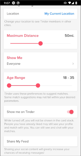 Settings for Tinder++ on iPhone or iPad