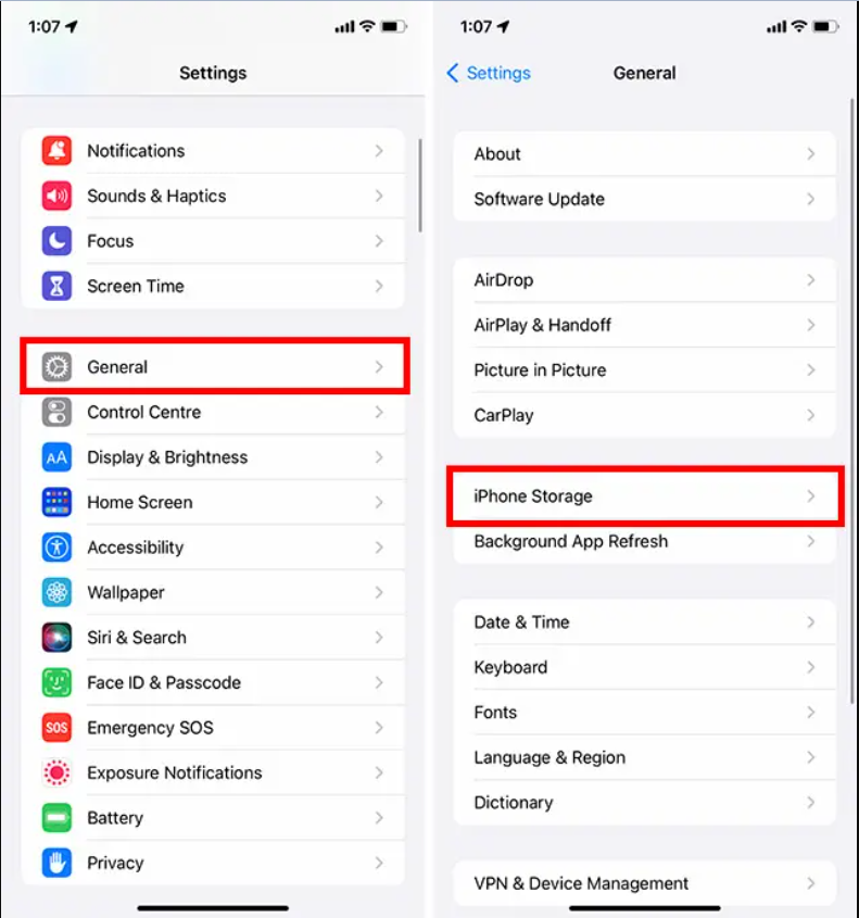 Uninstall an app on iOS from Settings