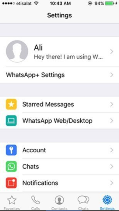 Settings page in WhatsApp++ app