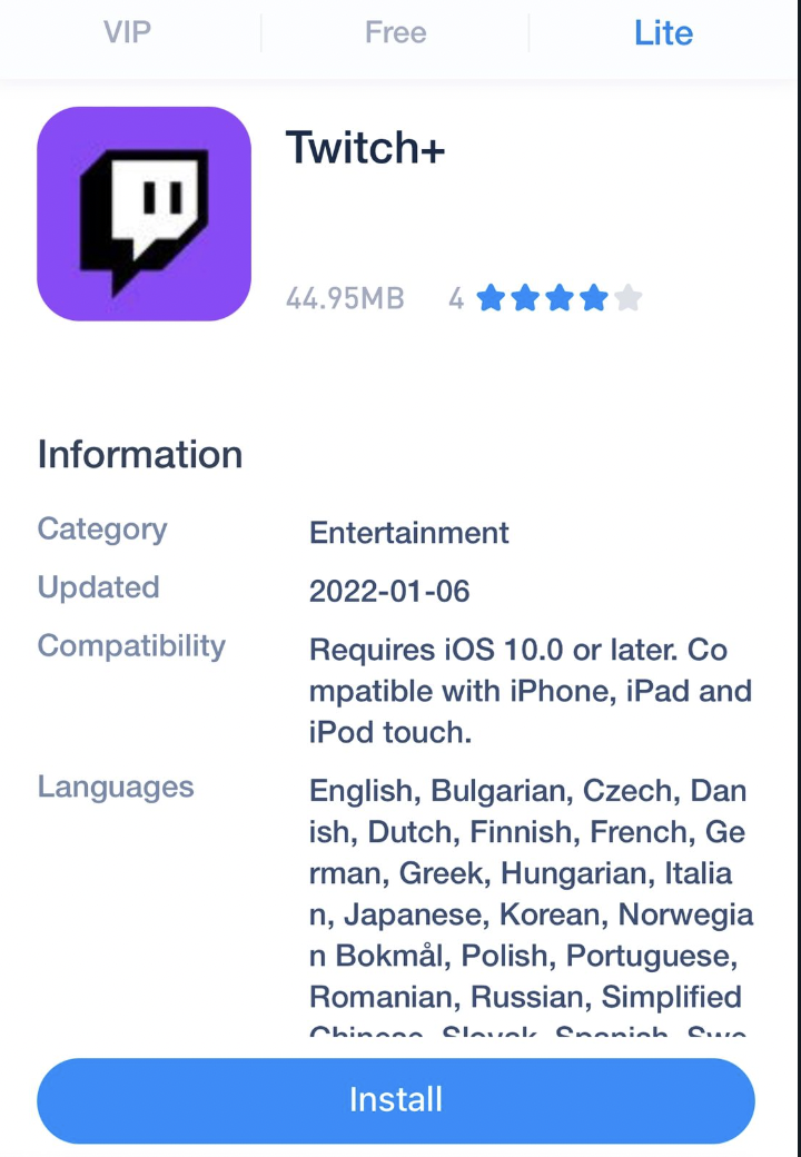 Install Twitch Plus App on iPhone and iPad