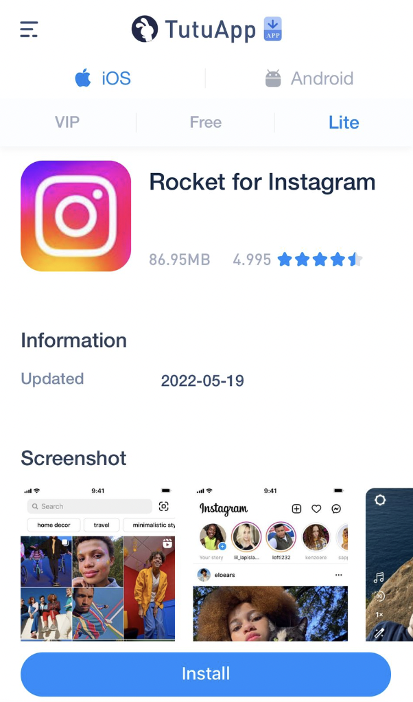 Download Instagram Rocket App on iPhone