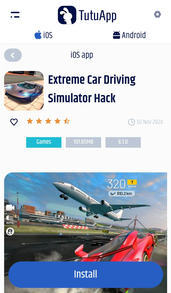 Extreme Car Driving Simulator Hack Homepage on TuTuApp