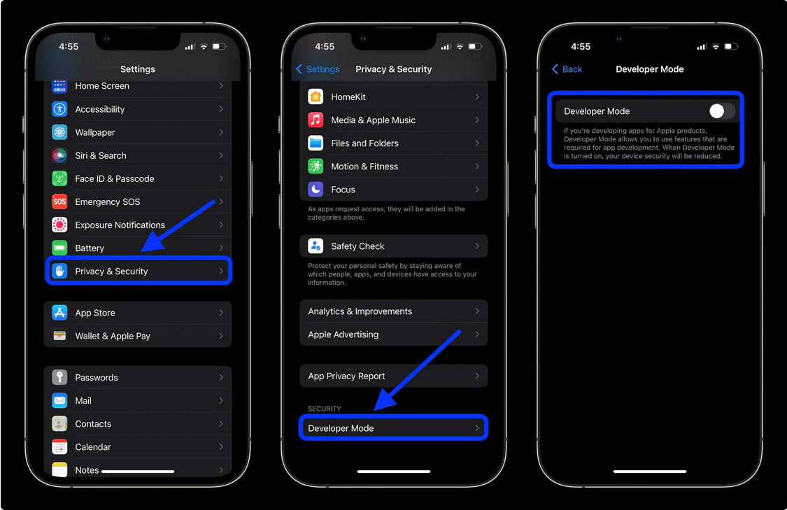 Enable Developer Mode on iOS from Settings