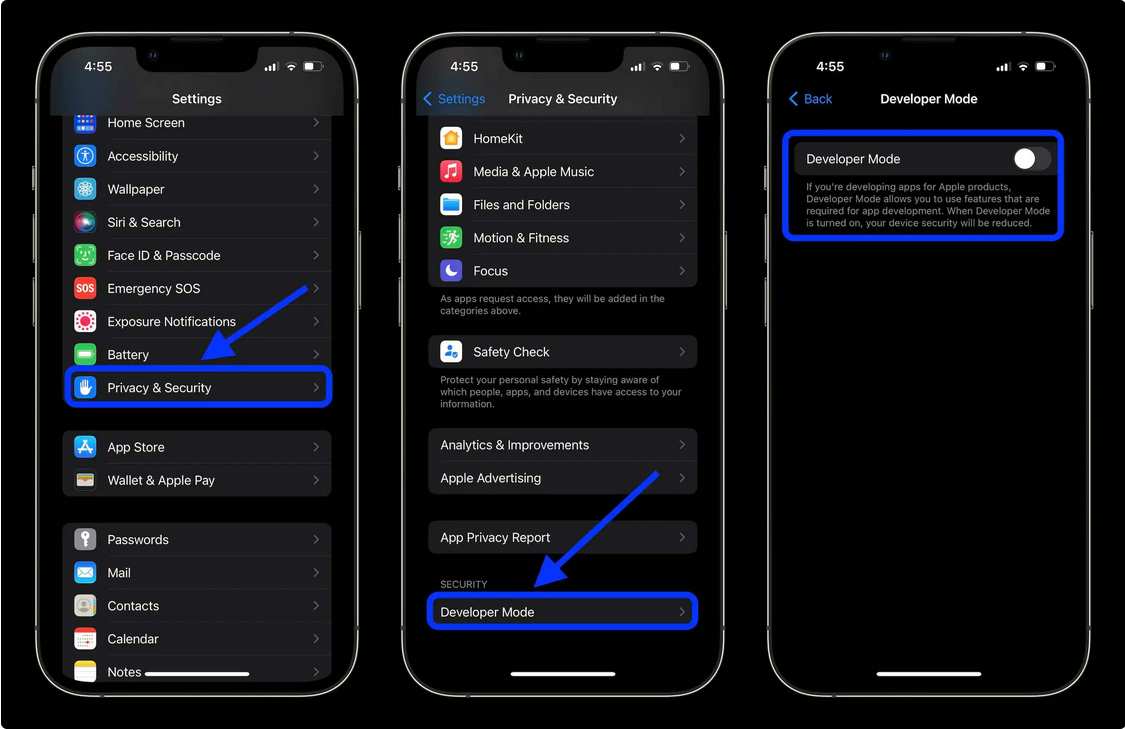 Enabling Developer Mode to make use of CSR Racing 2 Hack on iOS(16 or above) devices.