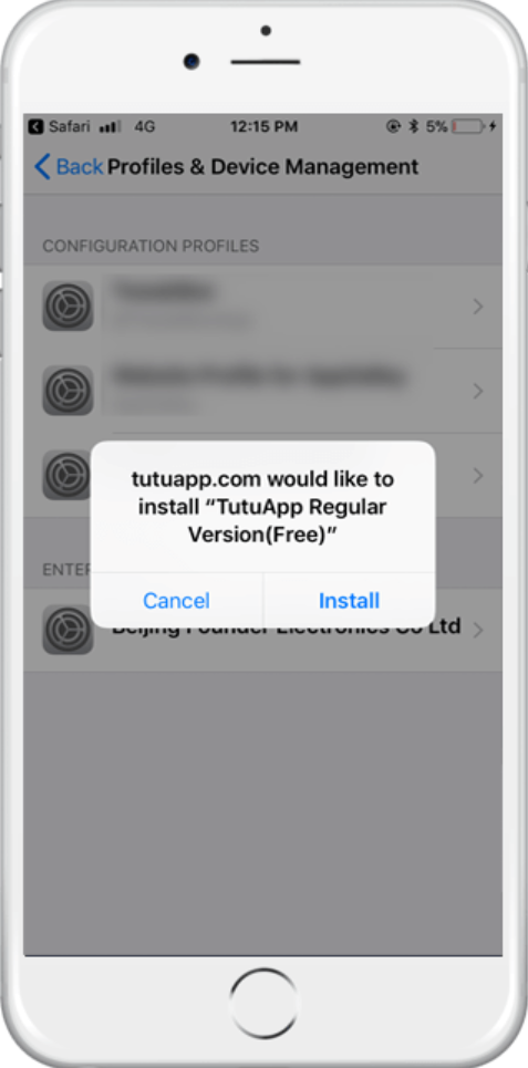 TuTuApp installing on iPhone