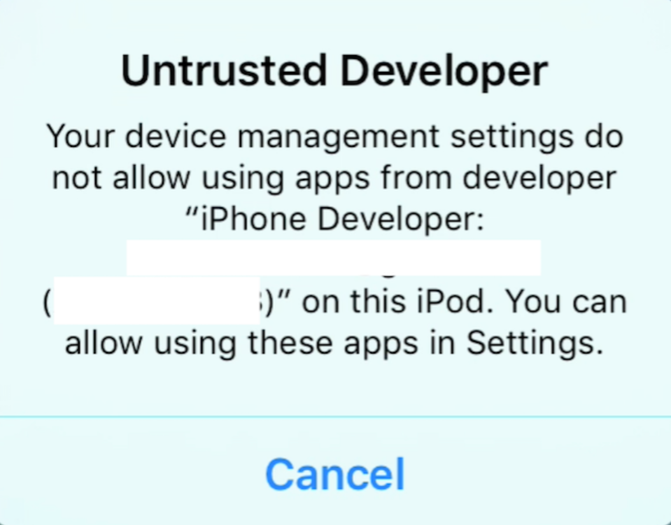 Untrusted Developer Popup on iOS